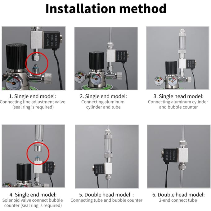 Solenoïdeklep voor Aquarium CO2 Systeem Regelaar   12V Uitgang  *6mm Slang of Bellenteller Dubbele Kop Geluidloos Lage Temperatuur Versie