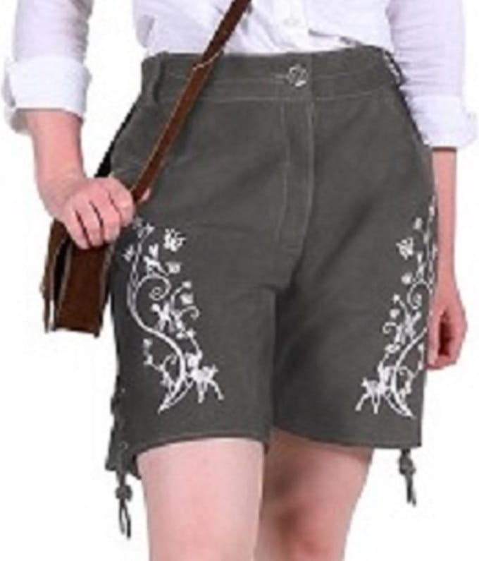Korte  grijs Lederhose dame - tiroler - broek ''Emma'' (maat 46)