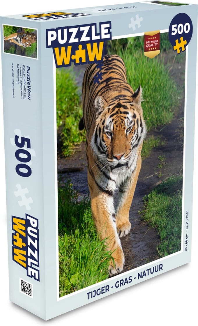 Puzzel Tijger - Gras - Dieren - Legpuzzel - Puzzel 500 stukjes