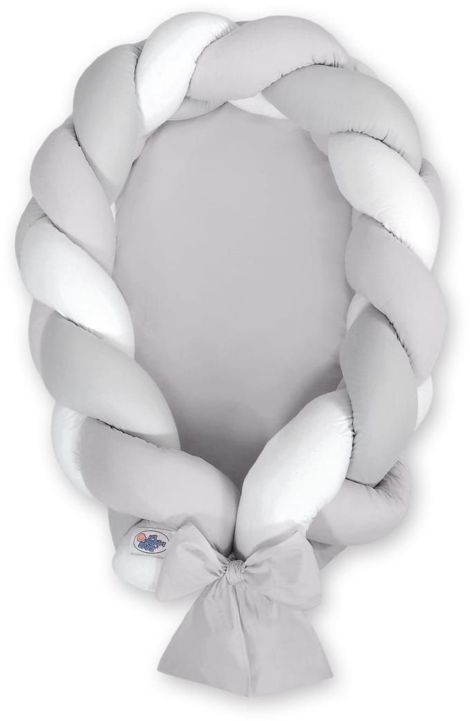 Gevlochten babynest 2 in 1 - wit-grijs