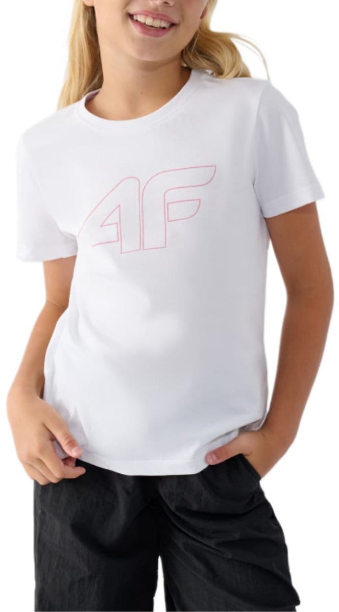 4F Kinder Tshirt - Katoen Slim Fit - Groot Logo Wit maat 122