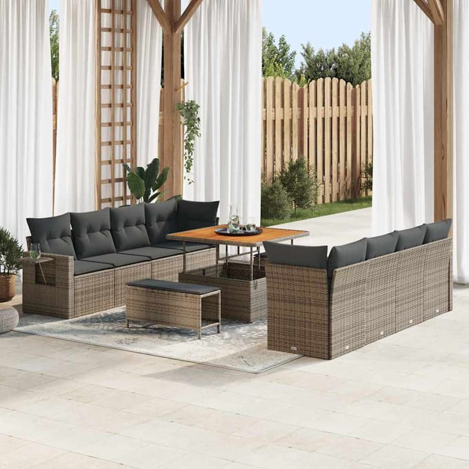 vidaXL Tuinbank Set met kussen 11 pcs Grijs poly rattan