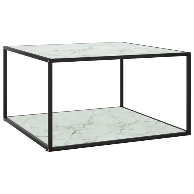 vidaXL - Salontafel - met - wit - marmerglas - 90x90x50 - cm - zwart
