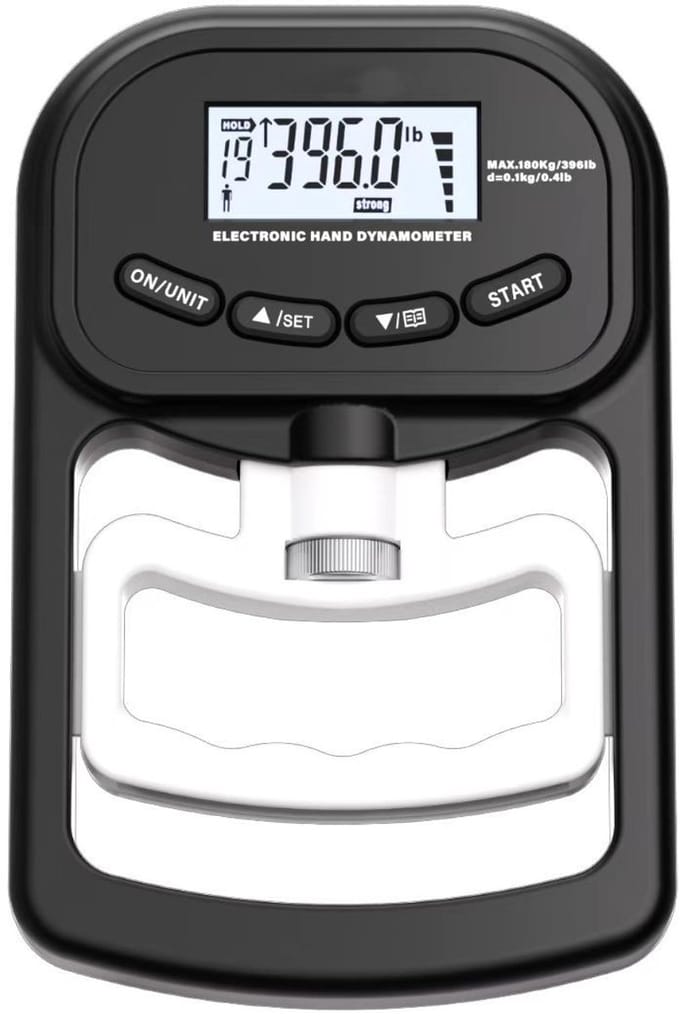 Elektronische handdynamometer - 180 kg Gripsterktetrainer - Oplaadbare elektronische handdynamometer - Digitale gripsterktetester - Verstelbare handgreepdynamometer - Met lcd-scherm - Voor krachttraining - Zwart en wit