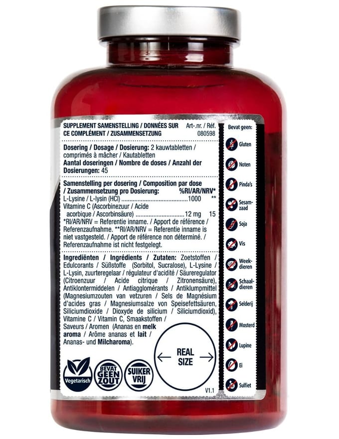 Lucovitaal L-Lysine 1000mg 90 kauwtabletten
