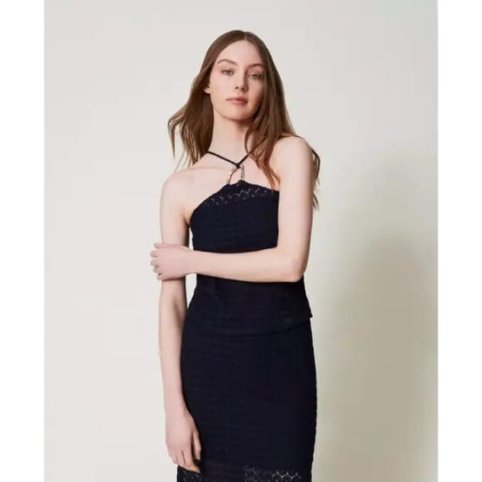 Twinset KNITTED TOP/ Gehaakte top met ring Blue XS