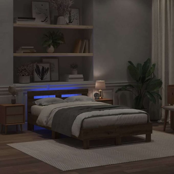 vidaXL - Bedframe - met - hoofdeinde - Artisan - Eiken - 120 - x - 190 - cm - Bewerkt - hout
