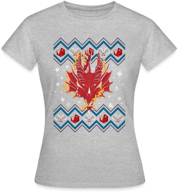 Dungeon & Dragons DND Drakenkop Ugly Christmas T-Shirt Dames