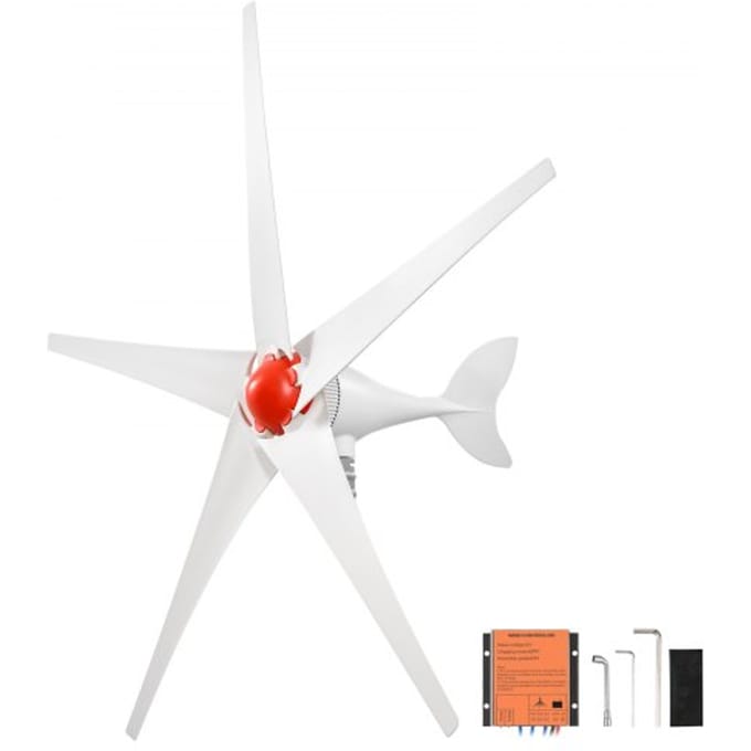 VEVOR 800W 12V horizontale windturbine met MPPT-laadregelaar, 5 rotorbladen, 3-fasen wisselstroom, IP67-bescherming en overlaadbeveiliging, windgenerator voor residentieel gebruik, landbouw, campers, boten en off-grid systemen.