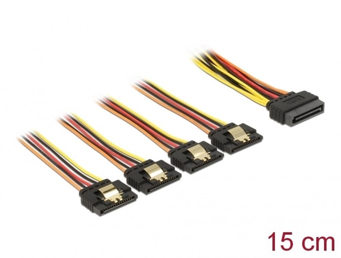 Delock Cable SATA 15 pin power plug with latching function > SATA 15 pin power receptacle 4 x straight 15 cm