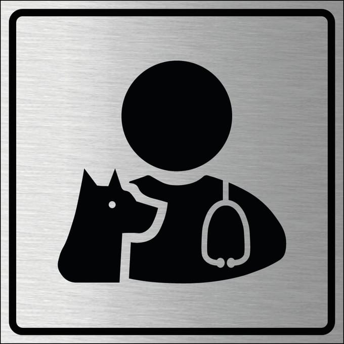 Dierenarts bordje, geborsteld aluminium 150 x 150 mm
