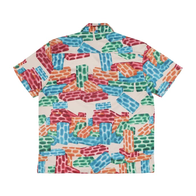 Herenoverhemd met korte mouwen, Building Block Mesh, Overhemd met knopen, Creme