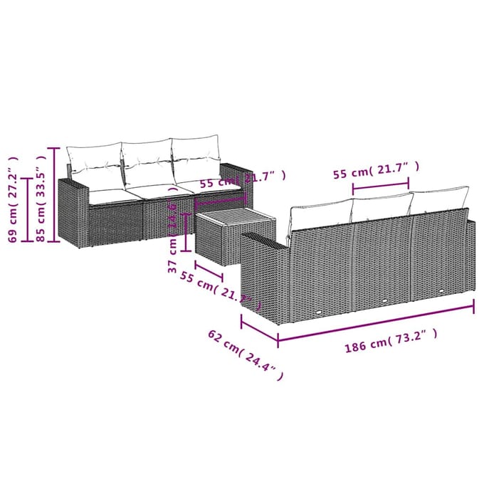 vidaXL - 7-delige - Loungeset - met - kussens - poly - rattan - beige