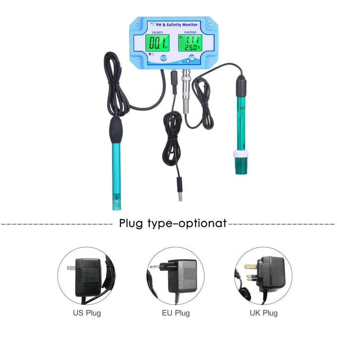 3-in-1 PH/Zoutgehalte/TEMP Waterkwaliteitsmonitor Multifunctionele pH- en zoutgehaltemonitor Temperatuur EU Plug