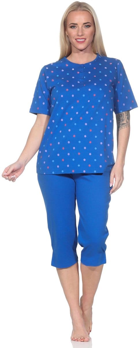 Normann dames pyjama met korte mouwen Capri pyjama in stippenlook - ook in grote maten