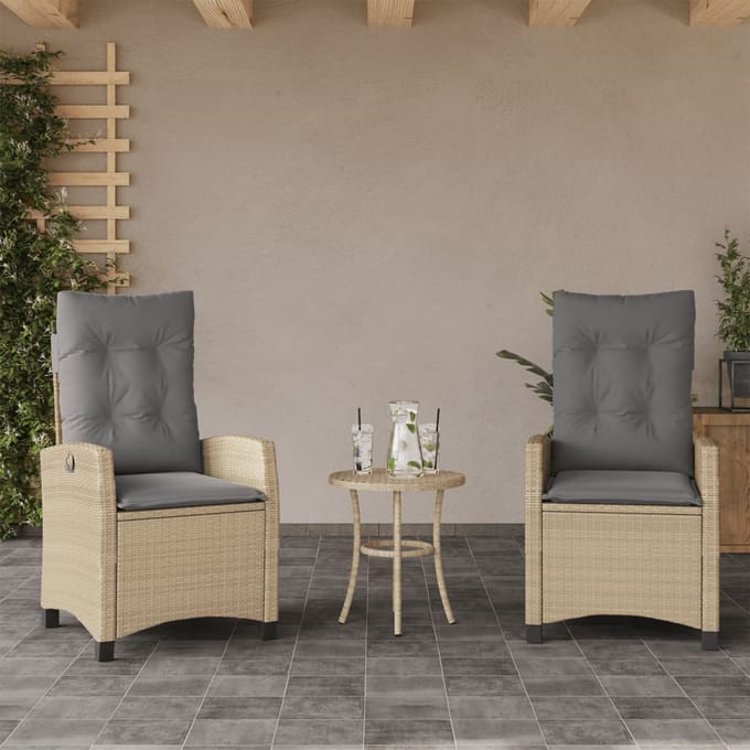 vidaXL - Tuinstoelen - 2 - st - verstelbaar - kussens - poly - rattan - gemengd - beige