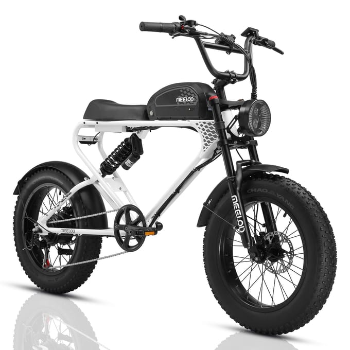 MEELOD DK300 PLUS 20  Retro Bromfietsstijl Elektrische Fiets 48V 20Ah Batterij wit