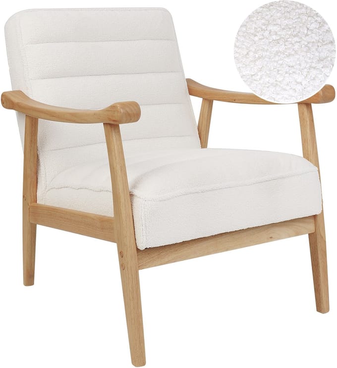 LEKNES - Fauteuil - Gebroken wit - Bouclé