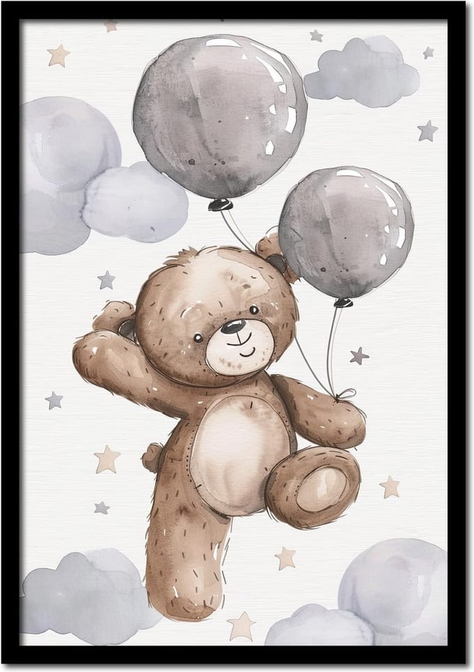 Poster teddybeer met ballonnetjes A4