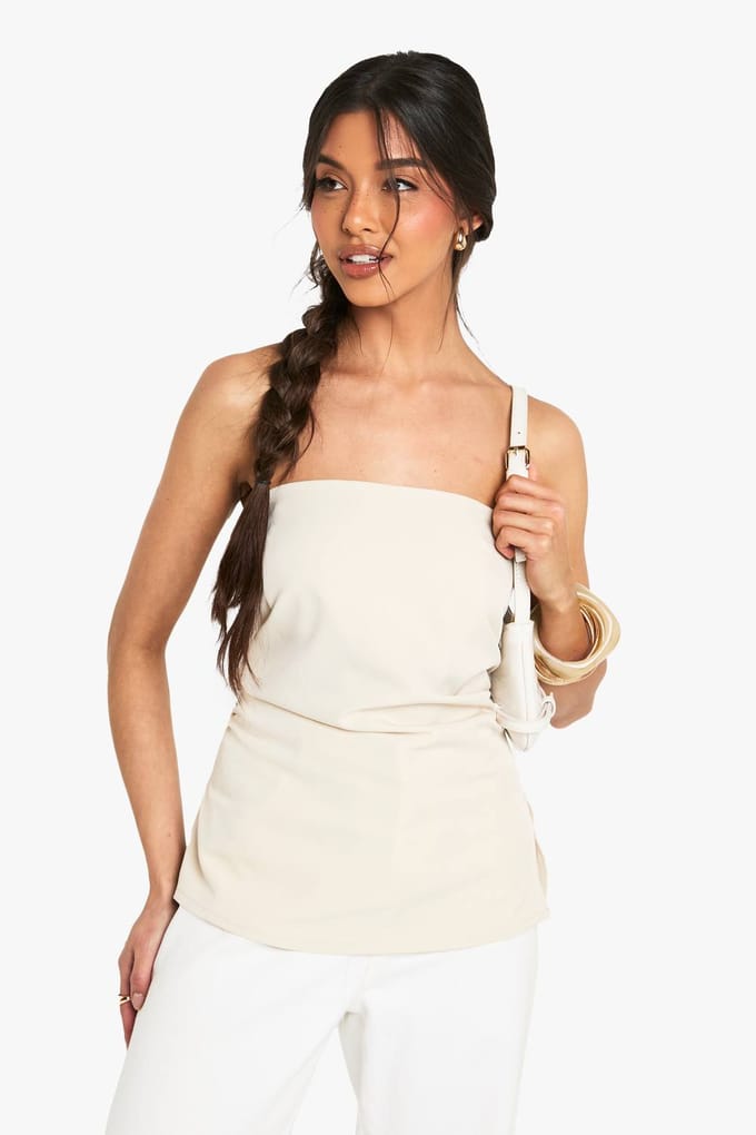 boohoo Dames Geweven bandeau top met zij-splits | Steen | Maat: 38