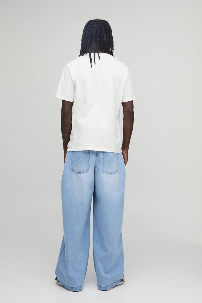 Essential Baggy Parachute Fit Rigid Washed Jeans | Light Blue | Size 46R