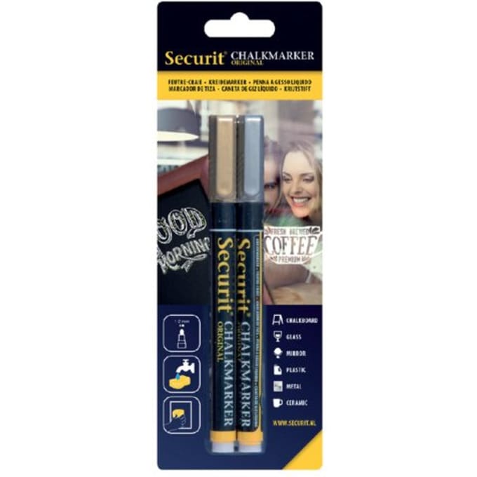 Kreidemarker Securit SMA-100 rund 1-2mm gold/silber sortiert 2 Stück