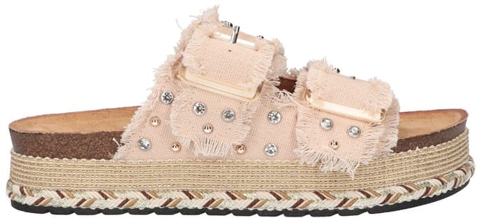 La Strada Platform Slipper Beige Textiel - Damesschoenen - Maat - 39
