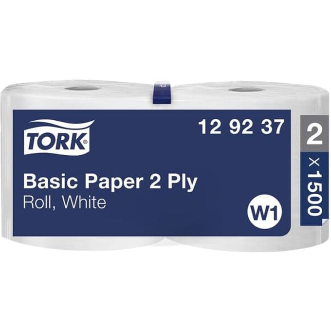 Tork Poetspapier Basic 129237 W1 Wiper 320 2laags wit 510 mtr x 24 cm pak a 2 rol/1500 vel (129237)