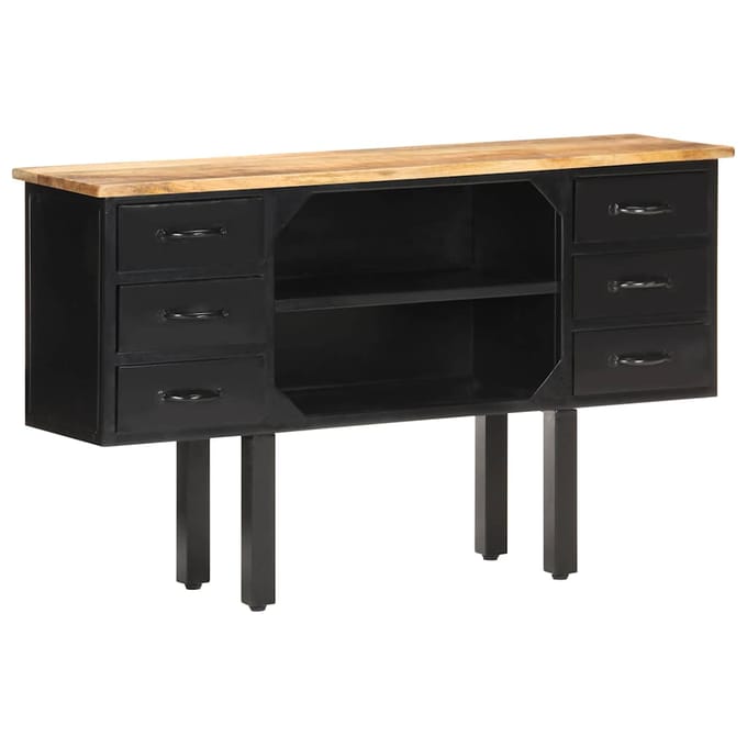 vidaXL - Dressoir - 110x30x65 - cm - massief - ruw - mangohout - en - staal