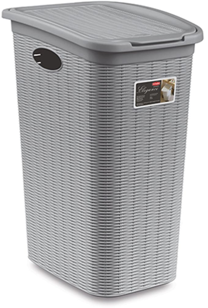 Wasmand met deksel 'Elegance' - 36 Liter - Met ventilatie - Handgrepen - Grijs