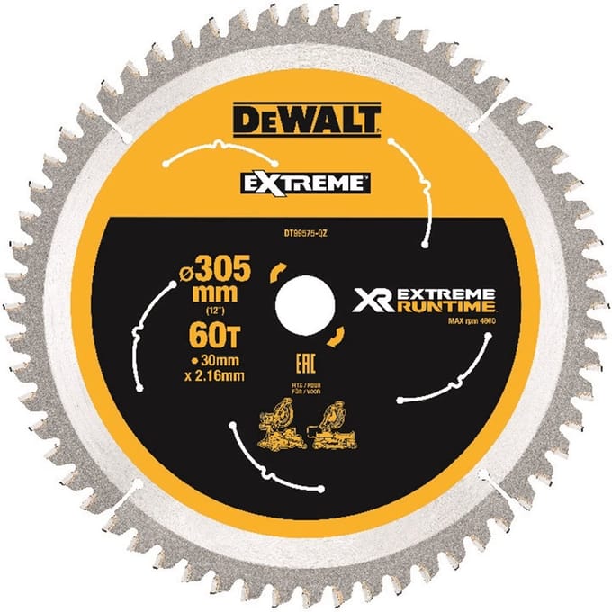DEWALT DT99575-QZ Cirkelzaagblad 305 x 30 x 1.6 mm Aantal tanden: 60 1 stuk(s)