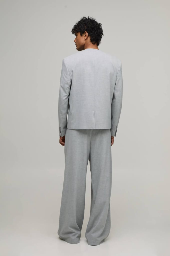 Pantalon De Costume Large À Double Plis Et Ceinture Ajustée | Grey | Size 36
