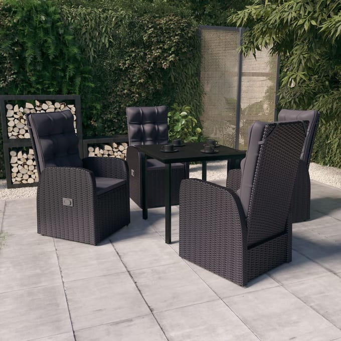 vidaXL - 5-delige - Tuinset - met - kussens - zwart