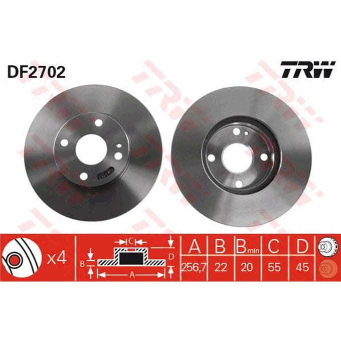 Remschijf TRW DF2702 voorkant, geventileerd, 1 Stuk