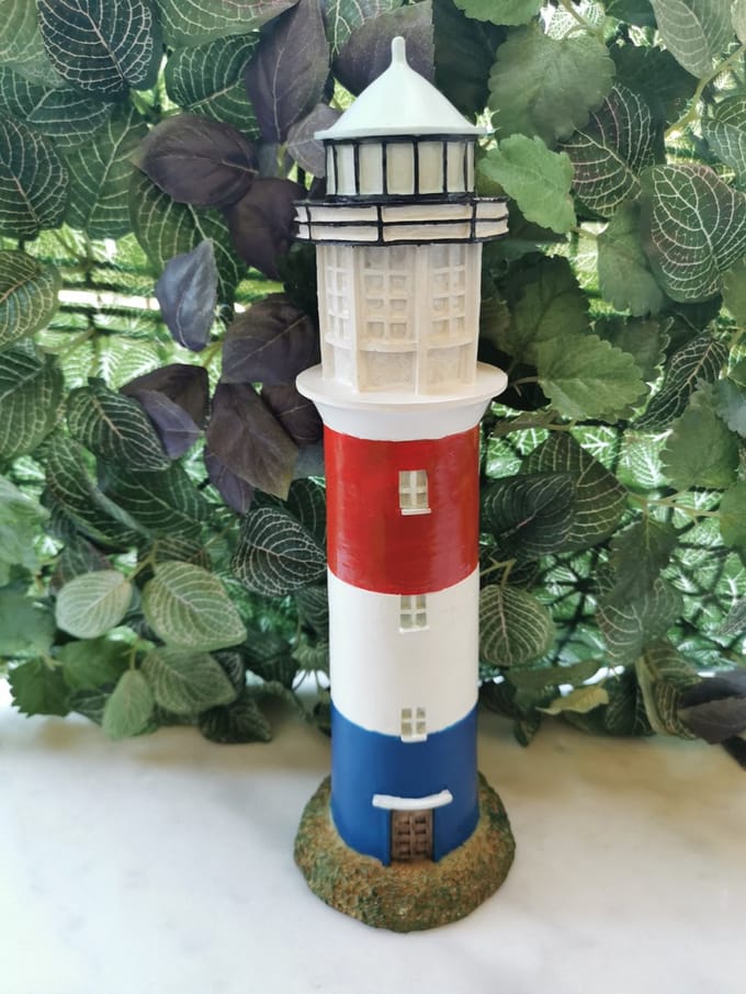 Beeld Vuurtoren wit blauw rood 35cmH