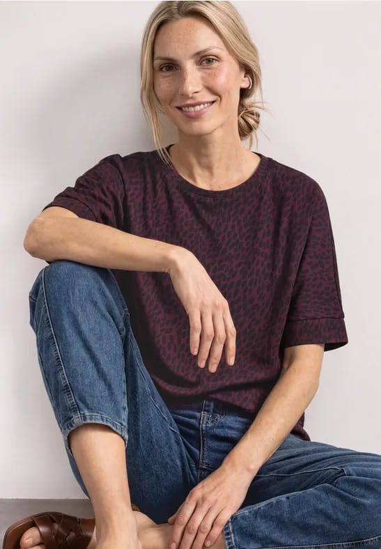 Batwing-shirt met ronde hals en print