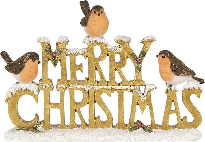 Clayre & Eef Beeld Vogel 13 cm Goudkleurig Wit Kunststof