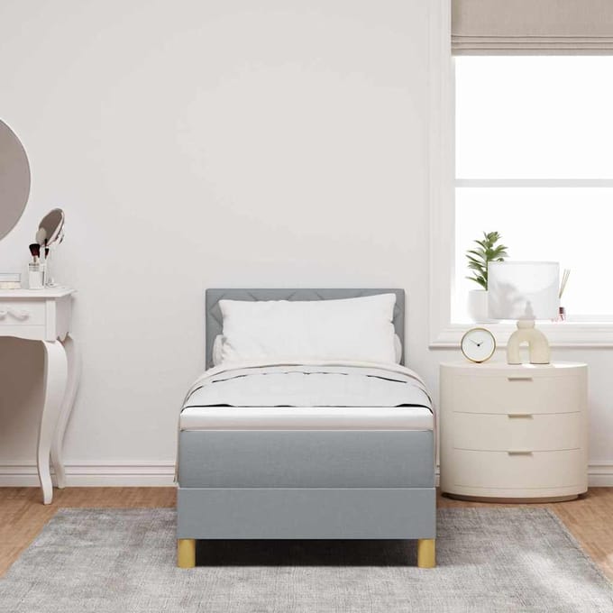 vidaXL - Boxspring - bed - met - kussen - Lichtgrijs - 80 - x - 200 - cm - Stof