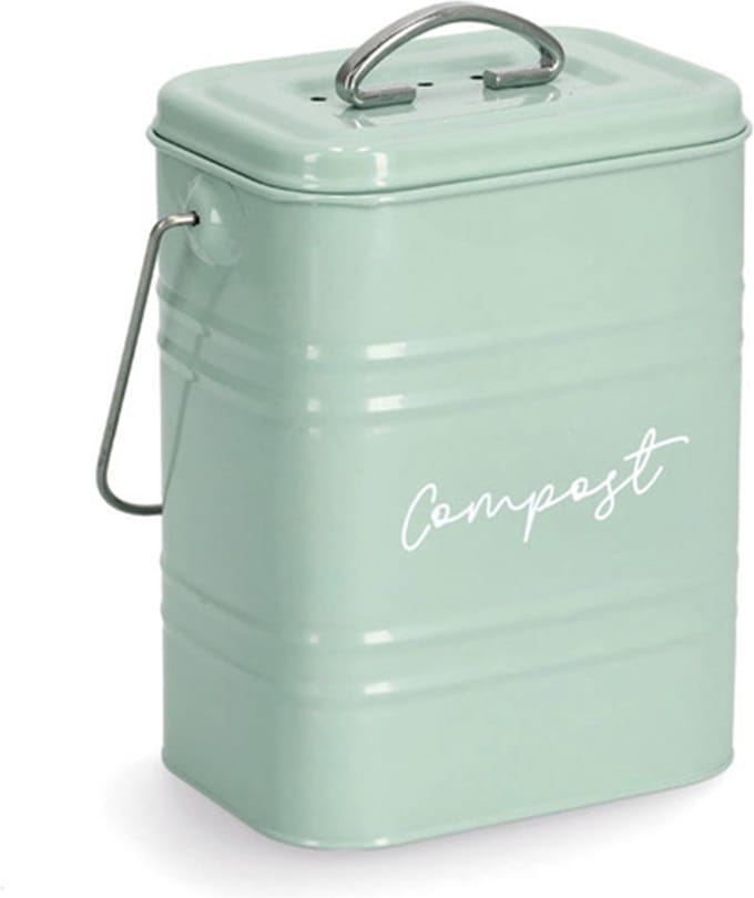 Zeller Mini prullenbakje GFT - met deksel - mintgroen - metaal - 1,5 Liter