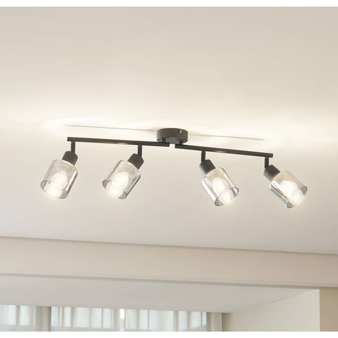 Lindby - buitenspot - 4lichts - Glas, ijzer - H: 21 cm - E14 - rookgrijs, zandzwart
