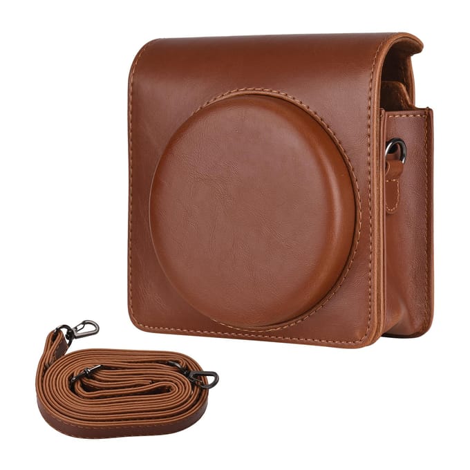 Draagbare Instant Camera Case Draagtas PU Leer met Schouderband Compatibel met Fujifilm Fuji bruin