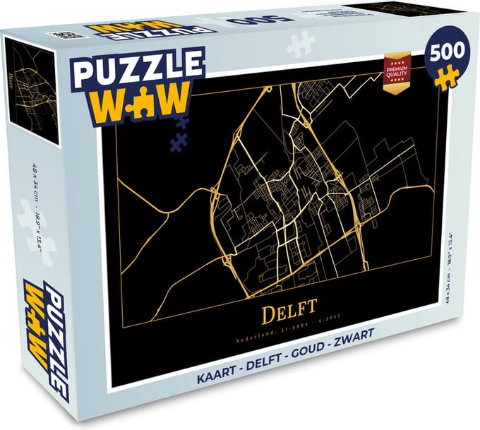 Puzzel Kaart - Delft - Goud - Zwart - Legpuzzel - Puzzel 500 stukjes