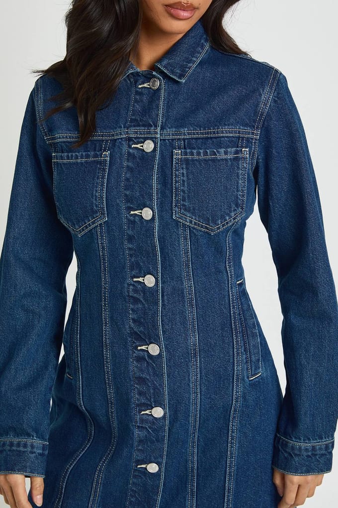 boohoo Dames Petite Western Denim Mini Jurk | Vintage Was | Maat: 40