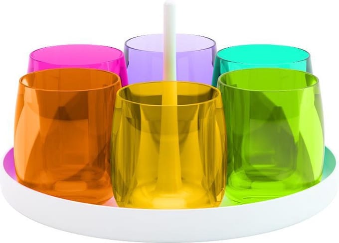 Zak!Designs Stacky Serveerschaal - 16 cm - Inclusief 6 Shotglazen 6 cl - Multicolor