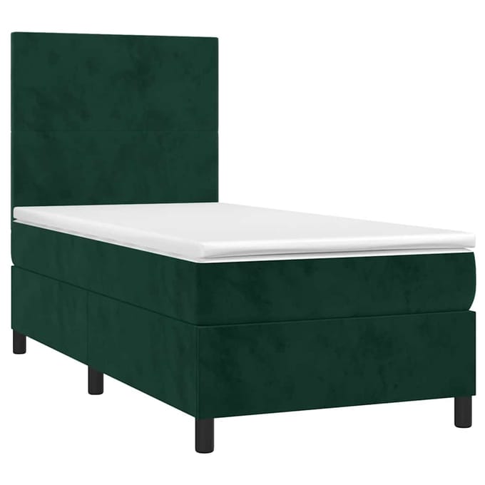 vidaXL - Boxspring - met - matras - en - LED - fluweel - donkergroen - 90x200 - cm
