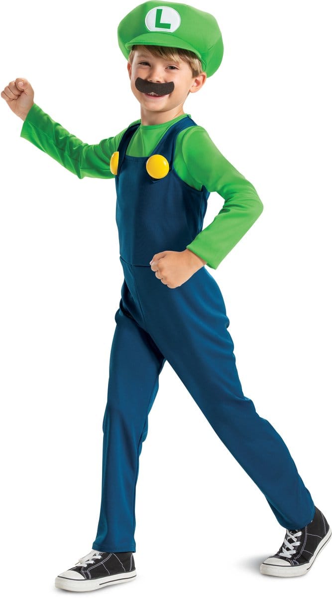 Nintendo Super Mario Brothers Luigi Kinder Kostuum - XS/S - Blauw/Groen