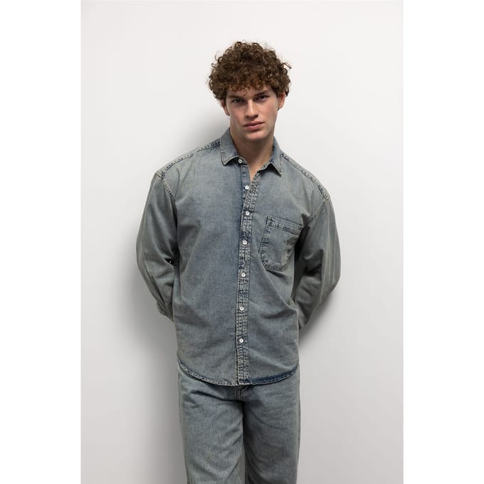 Regular Fit Denim Overhemd met Knopen en Zak