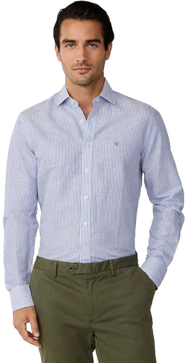 Hackett Ess Bengal Linen Overhemd Met Lange Mouwen Blauw M Man