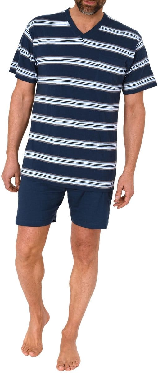 Herenpyjama met korte mouwen en manchetten - gestreepte look