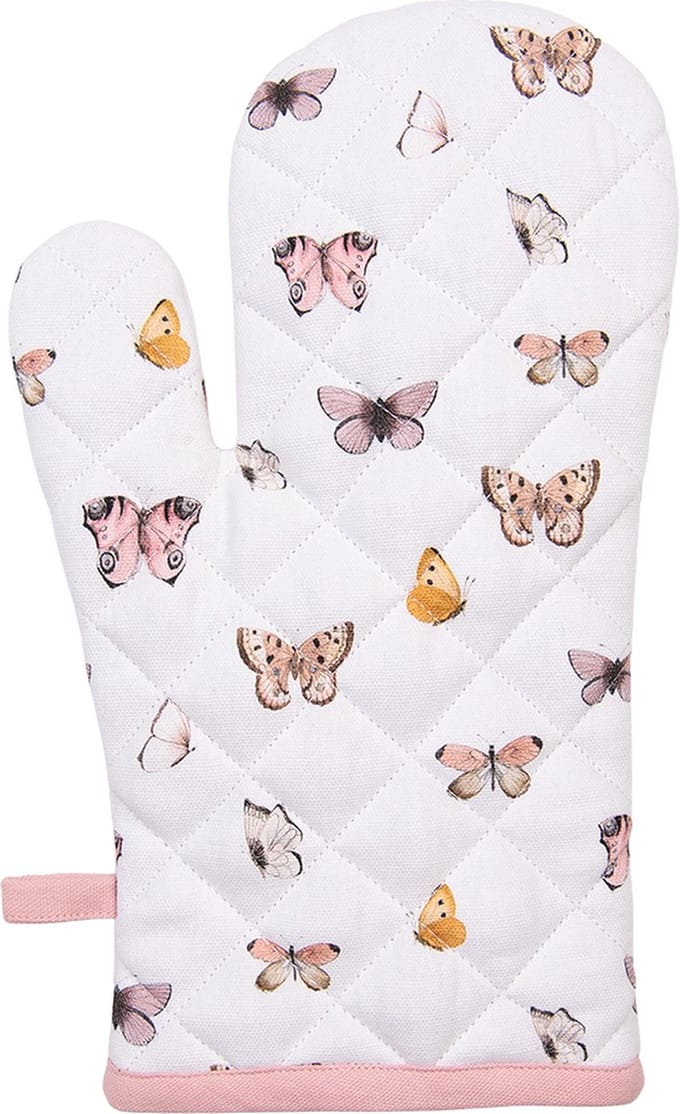 Clayre & Eef Ovenwant 18x30 cm Beige Roze Katoen Vlinders